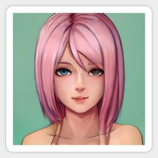 Pretty In Pink Hair Anime Girl Next Door Sticker